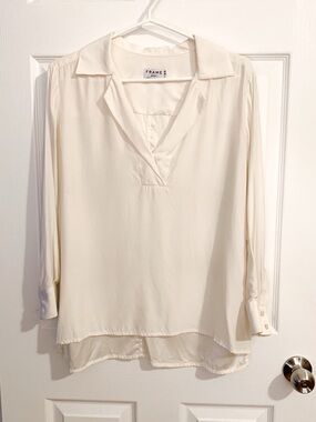 Frame Cream V-Neck Long-Sleeve Blouse - size L